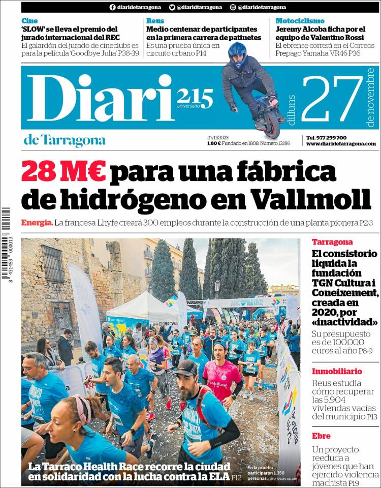 Portada de Diari de Tarragona (España)