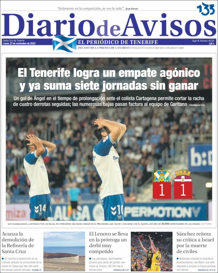 Portada de Diarios de Avisos (España)
