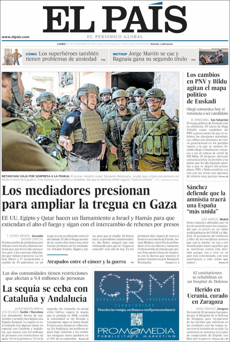 Portada de El País (España)