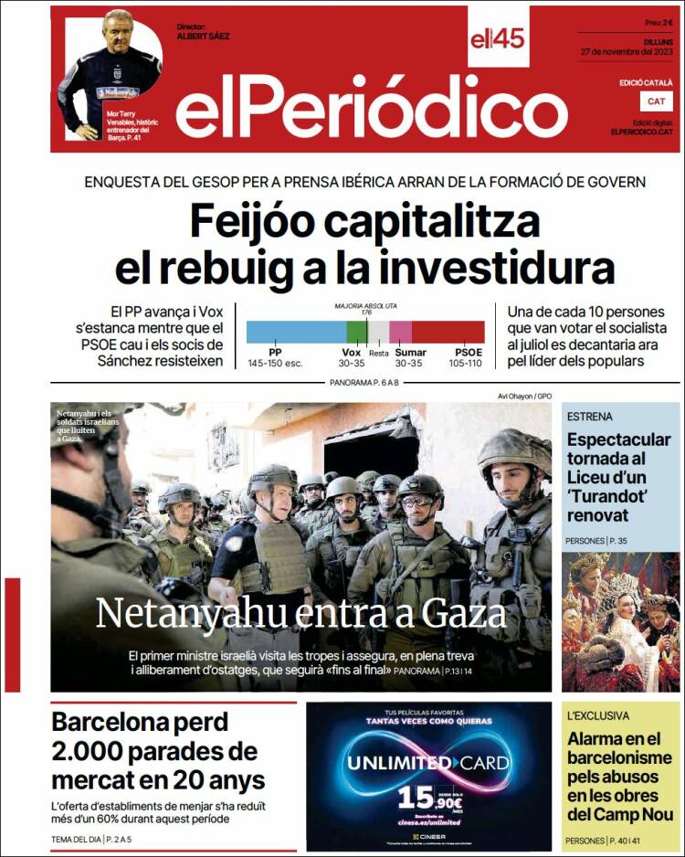 Portada de El Periódico de Catalunya (España)