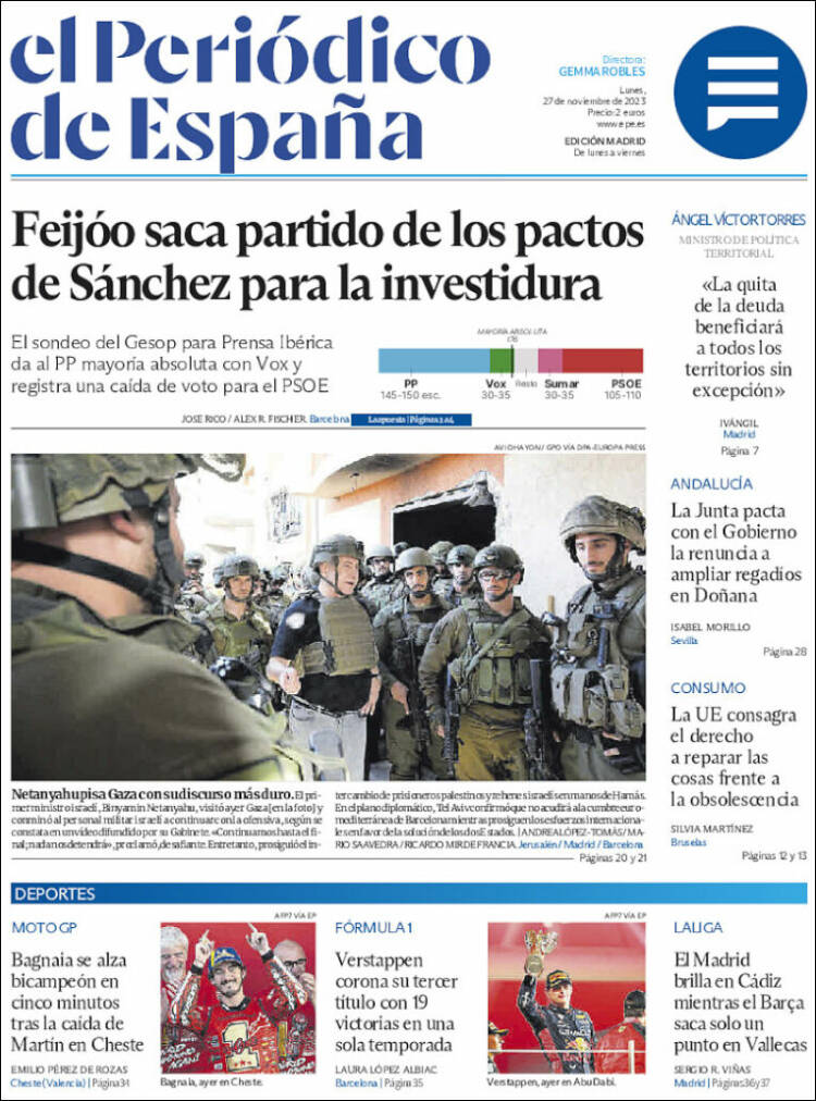 Portada de El Periódico de España (España)