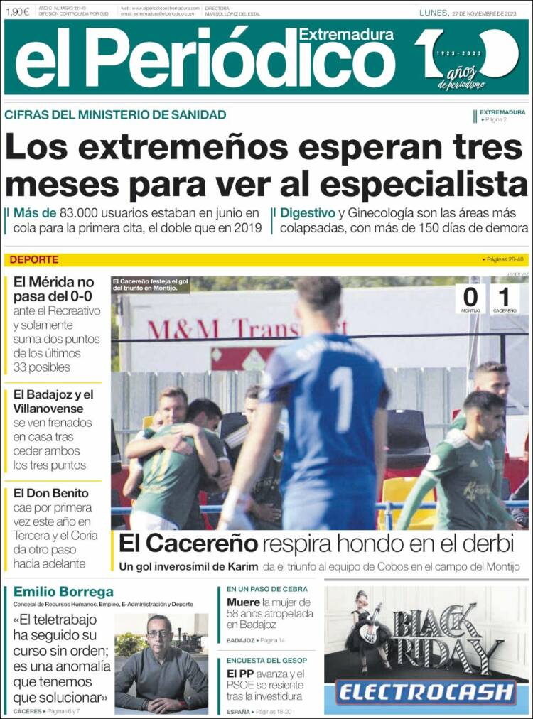 Portada de El Periódico de Extremadura (España)