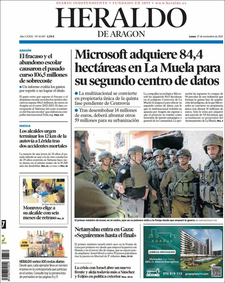 Portada de Heraldo de Aragón (España)
