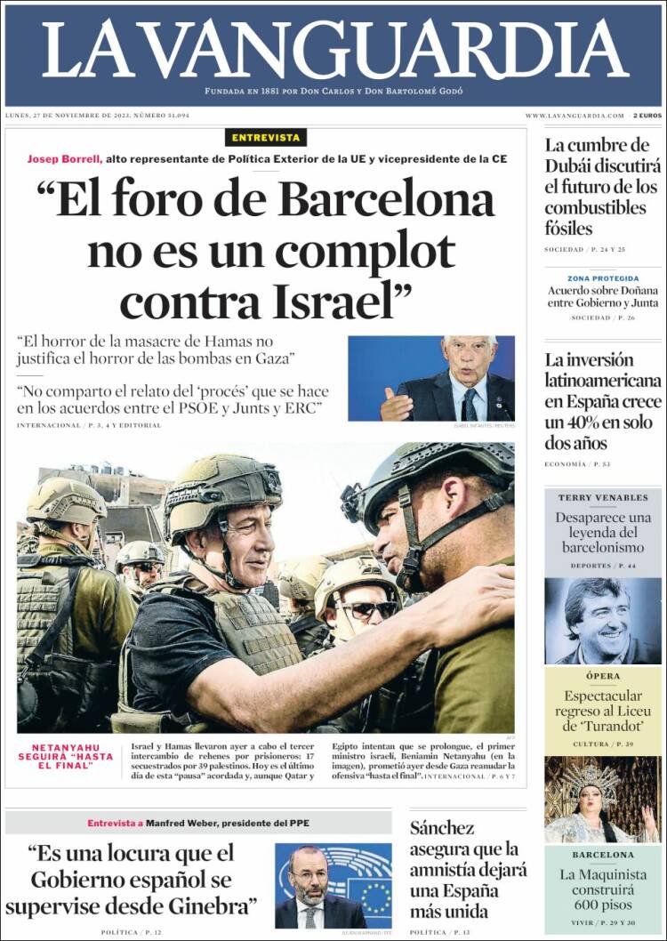 Portada de La Vanguardia (España)