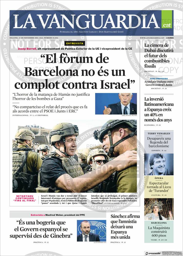 Portada de La Vanguardia (España)