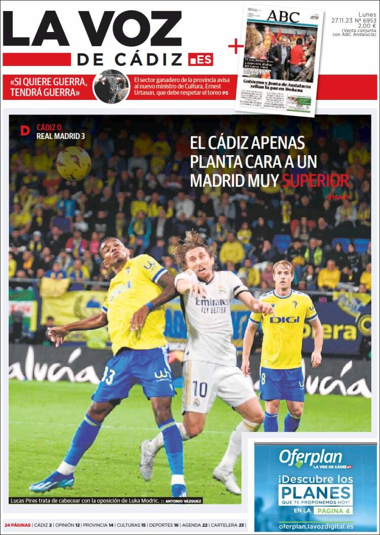 Portada de La Voz de Cádiz (España)