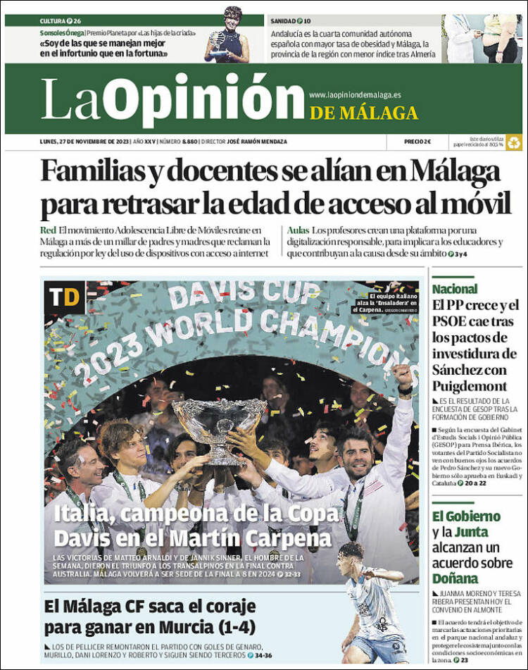 Portada de La Opinión de Málaga (España)
