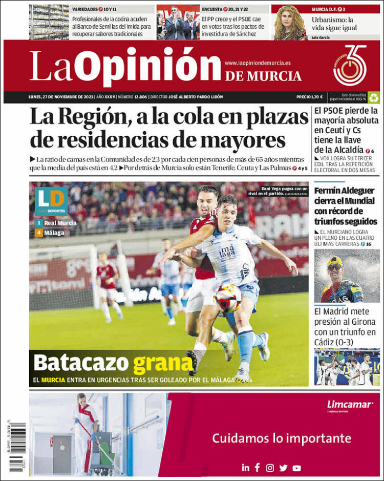 Portada de La Opinión de Murcia (España)