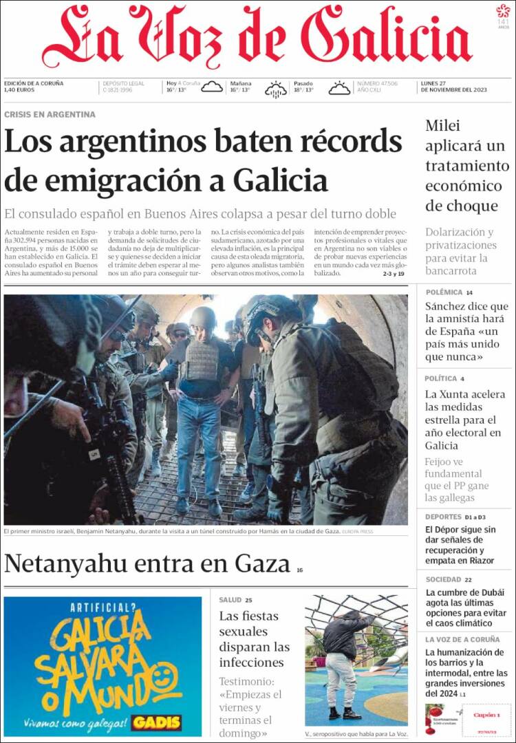 Portada de La Voz de Galicia (España)