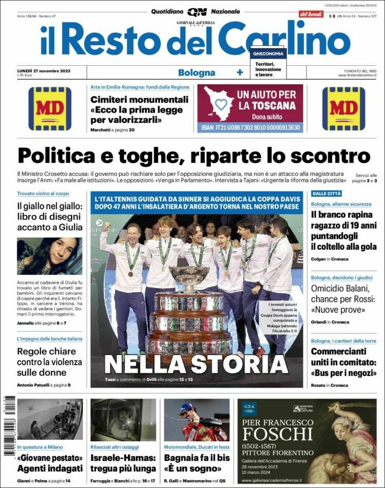 Portada de Il Resto del Carlino (Italie)