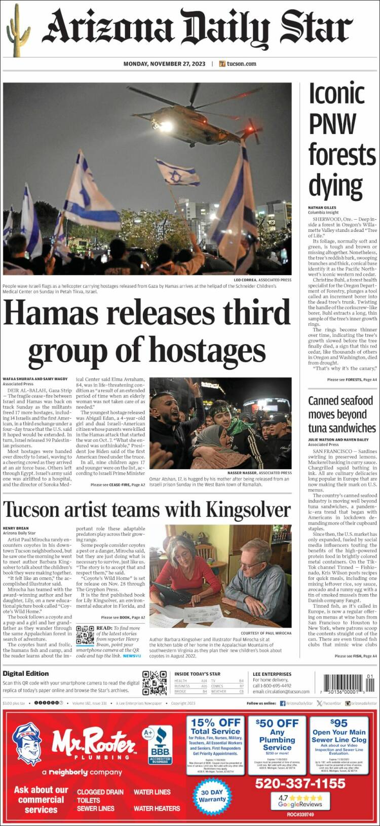 Portada de Arizona Daily Star (USA)
