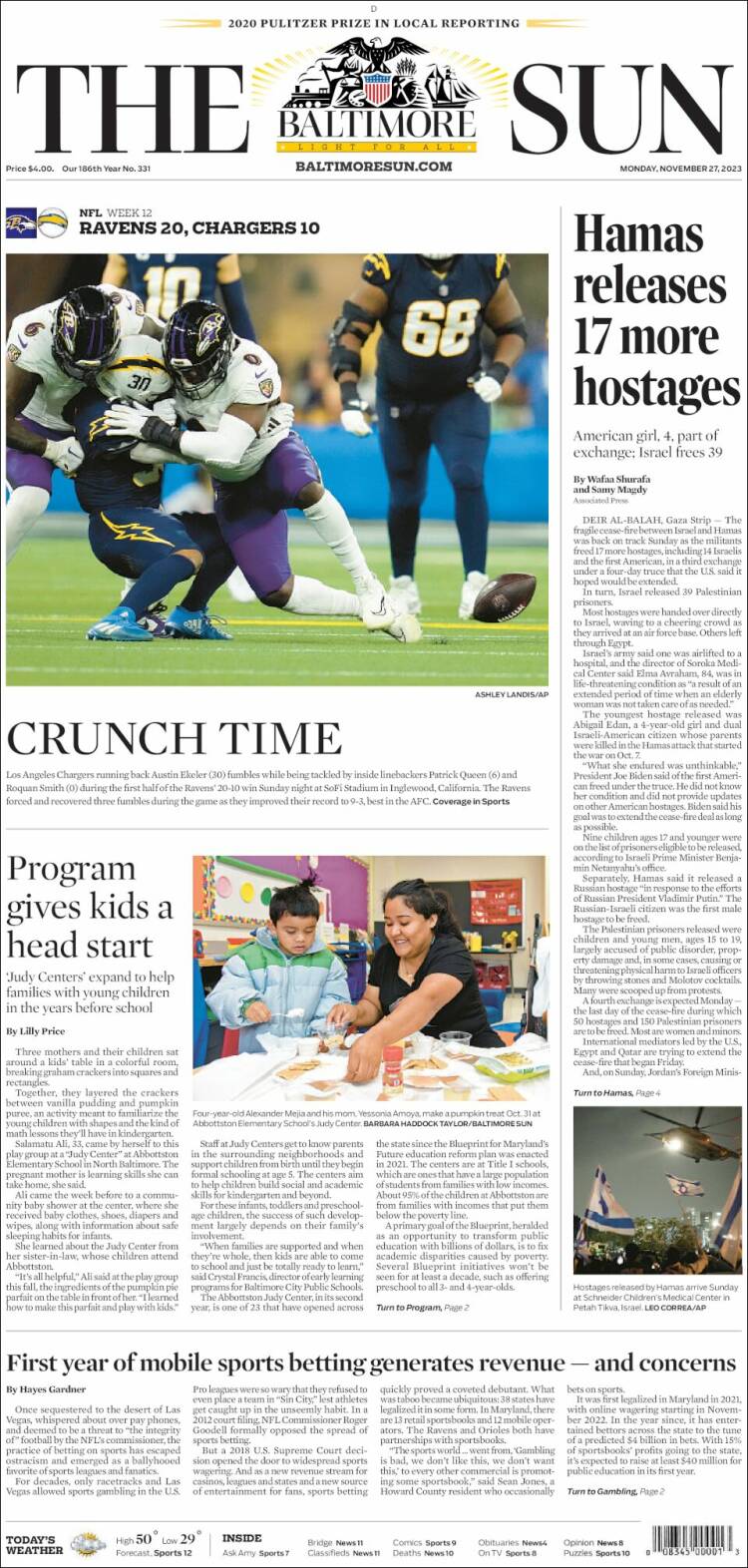 Portada de The Baltimore Sun (USA)