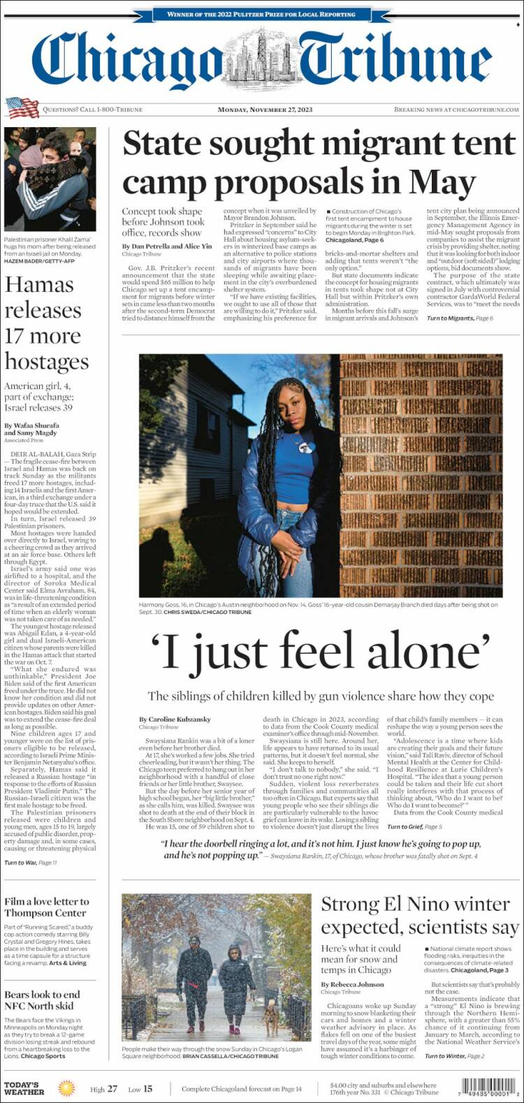Portada de Chicago Tribune (USA)