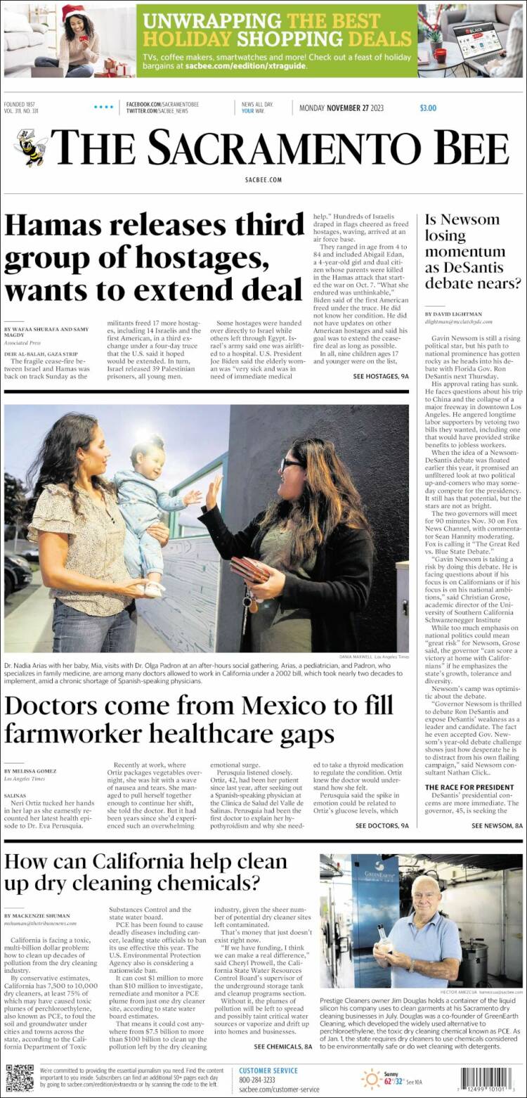 Portada de The Sacramento Bee (USA)