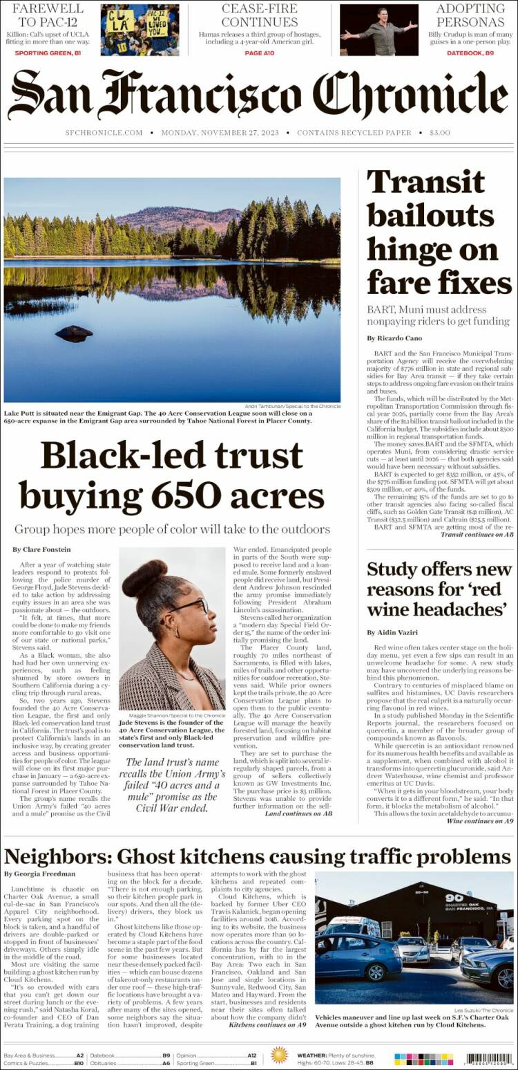 Portada de San Francisco Chronicle (USA)