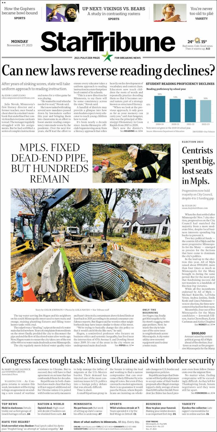 Portada de Star Tribune (USA)