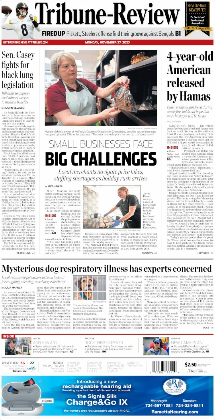 Portada de Tribune-Review (USA)