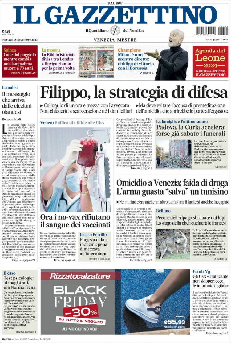 Portada de Il Gazzettino (Italia)