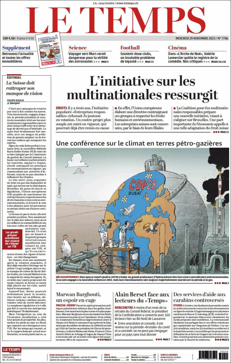 Portada de Le Matin (Suiza)