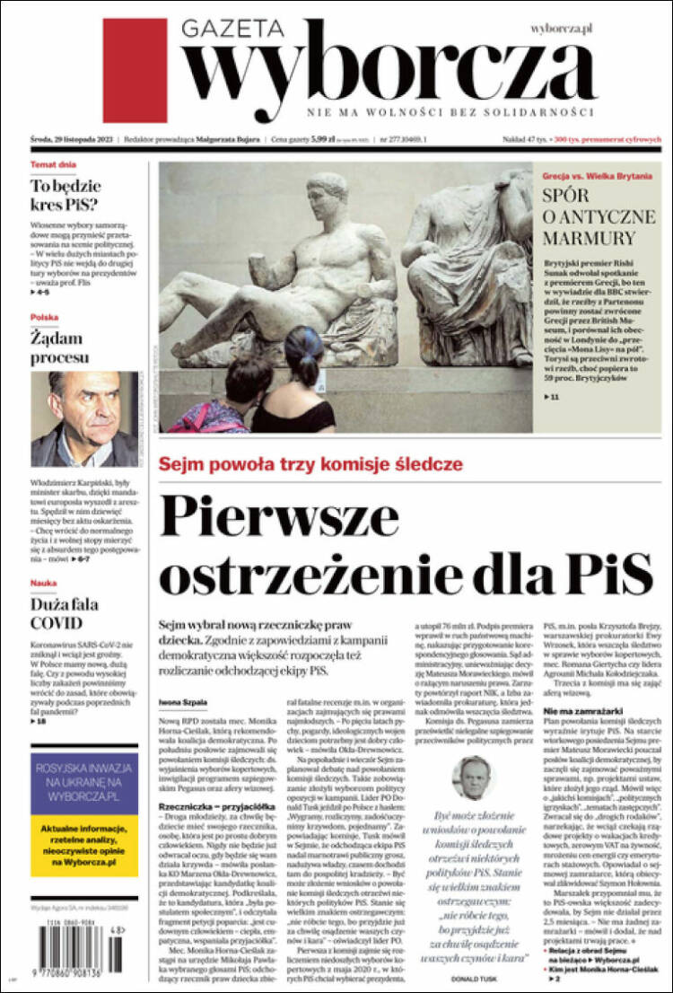 Portada de Gazeta Wyborcza (Polonia)