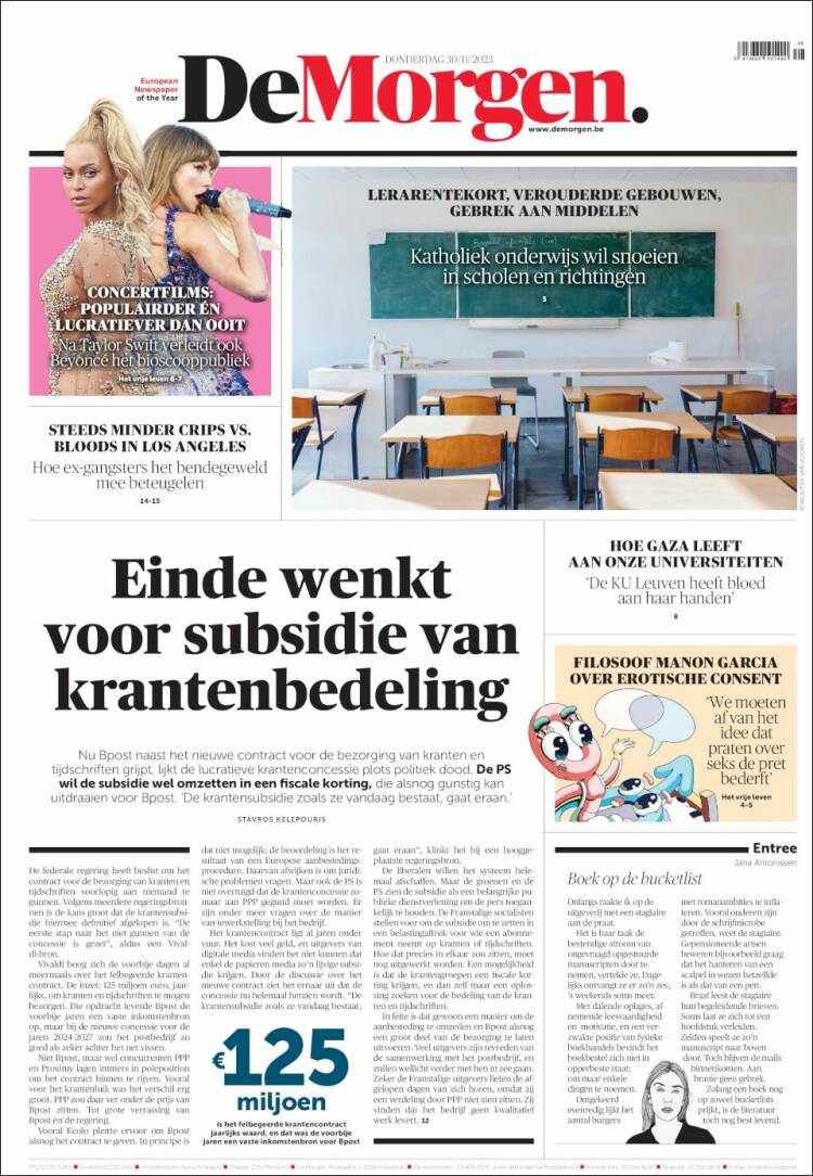 Portada de De Morgen (B&eacute;lgica)