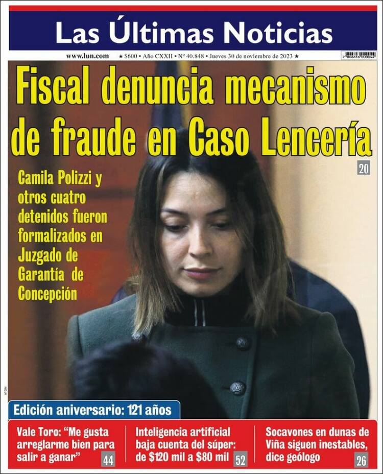 Portada de Las Últimas Noticias (Chile)