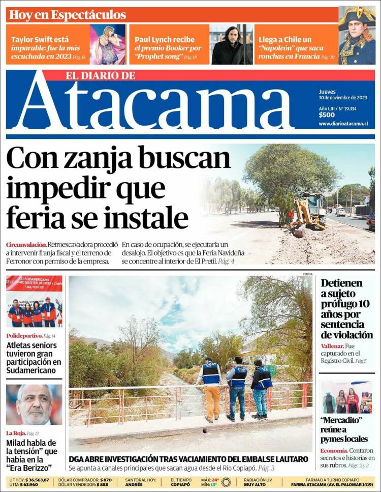 Portada de Diario de Atacama (Chile)