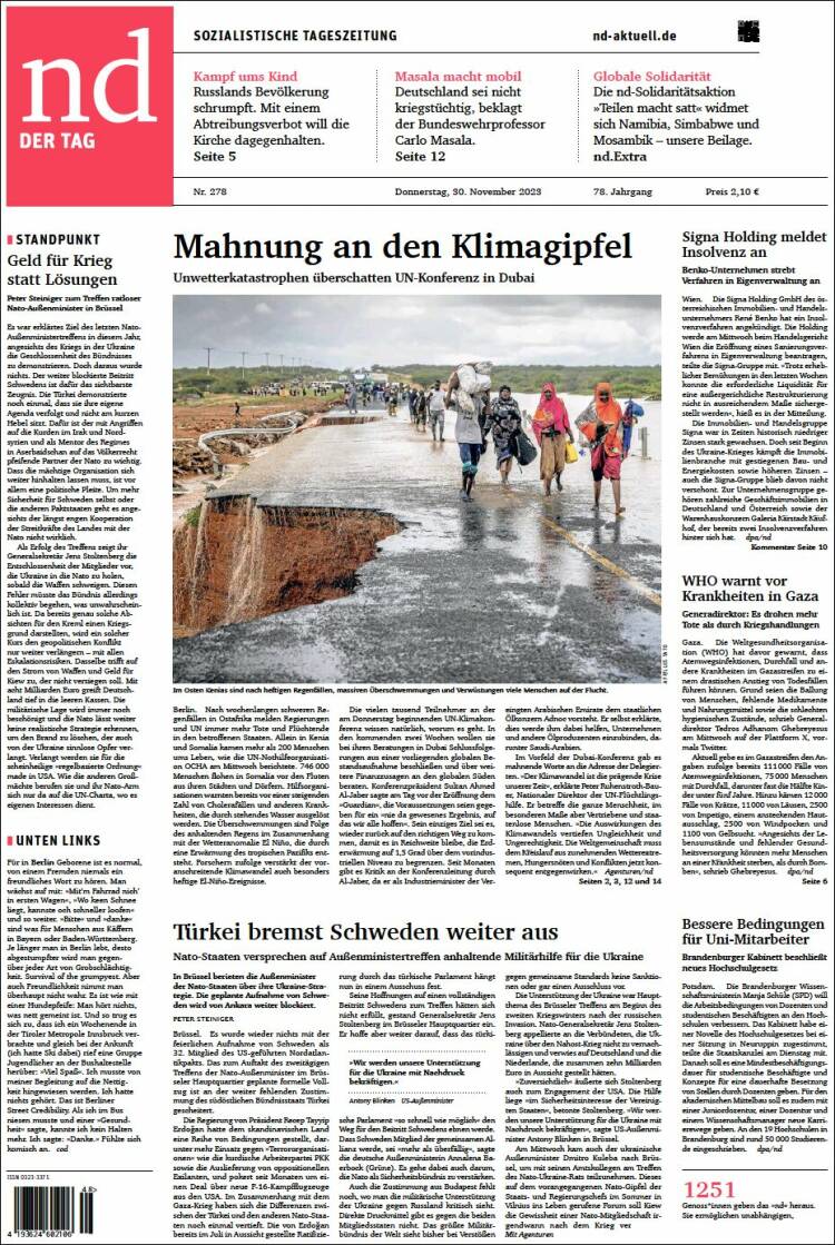 Portada de Neues Deutschland (Alemania)