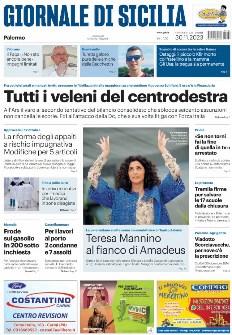 Portada de Giornale di Sicilia (Italia)
