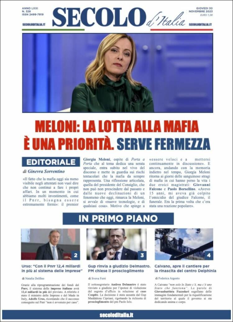 Portada de Secolo d'Italia (Italia)