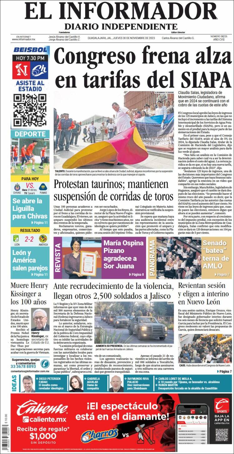 Portada de El Informador (México)