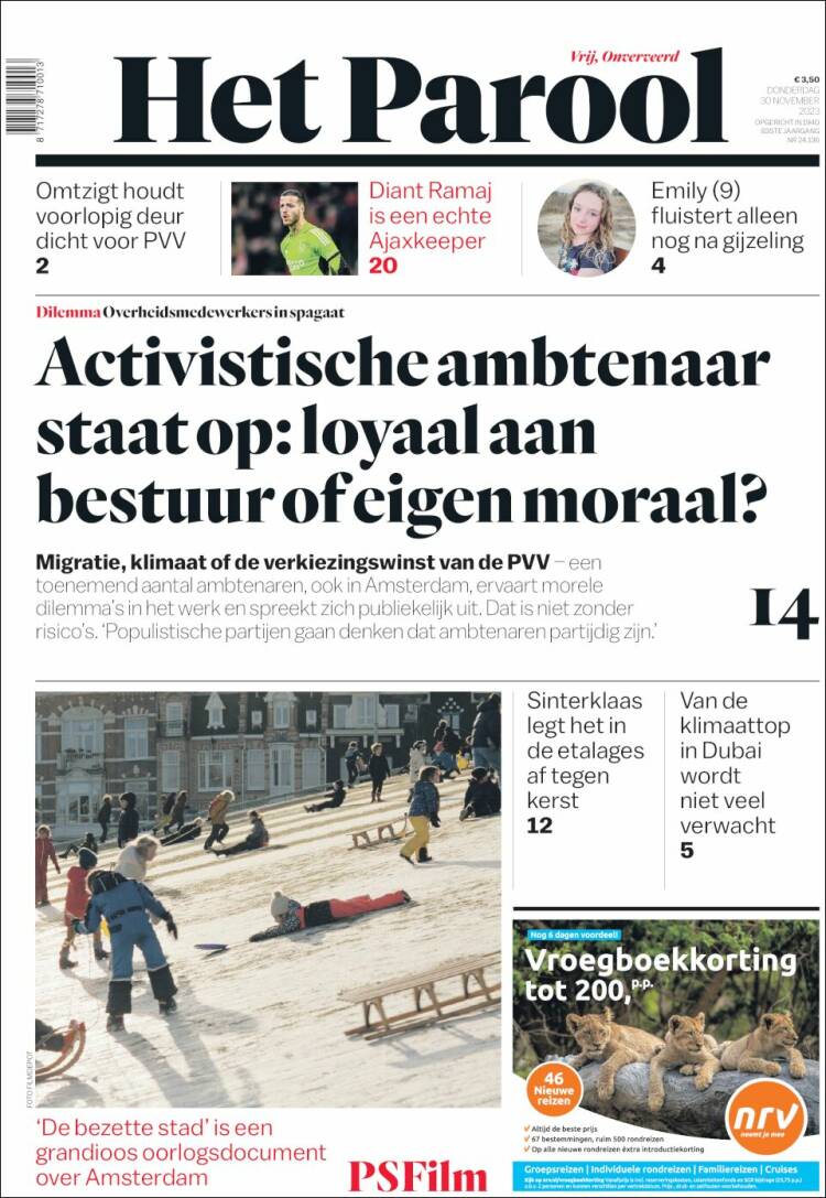 Portada de Het Parool (Pa&iacute;ses Bajos)