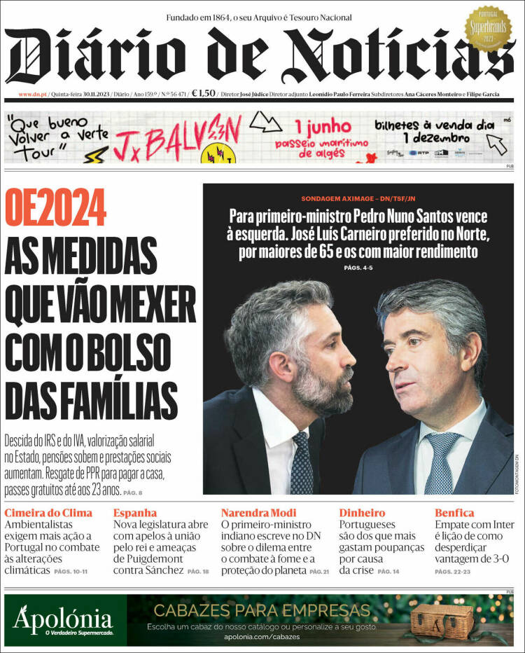 Portada de Diário de Noticias (Portugal)