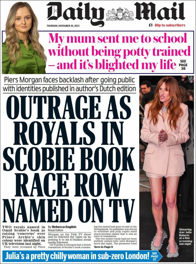 Portada de Daily Mail (Reino Unido)