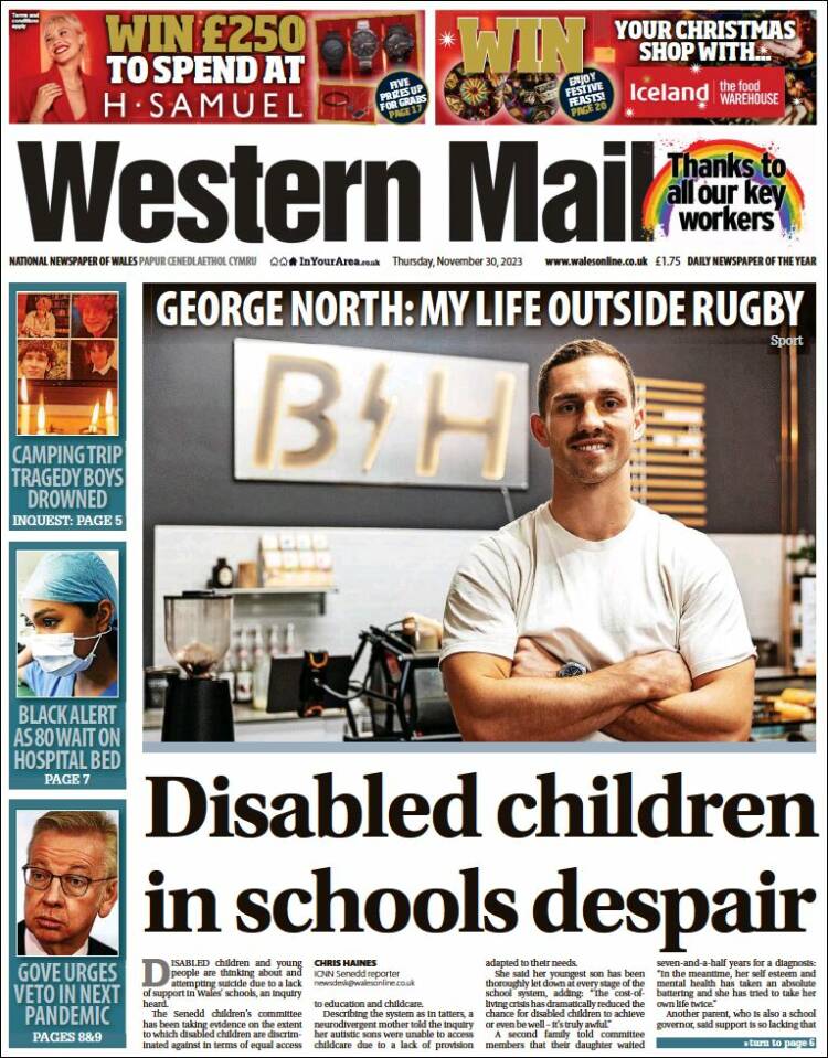 Portada de Western Mail (Reino Unido)