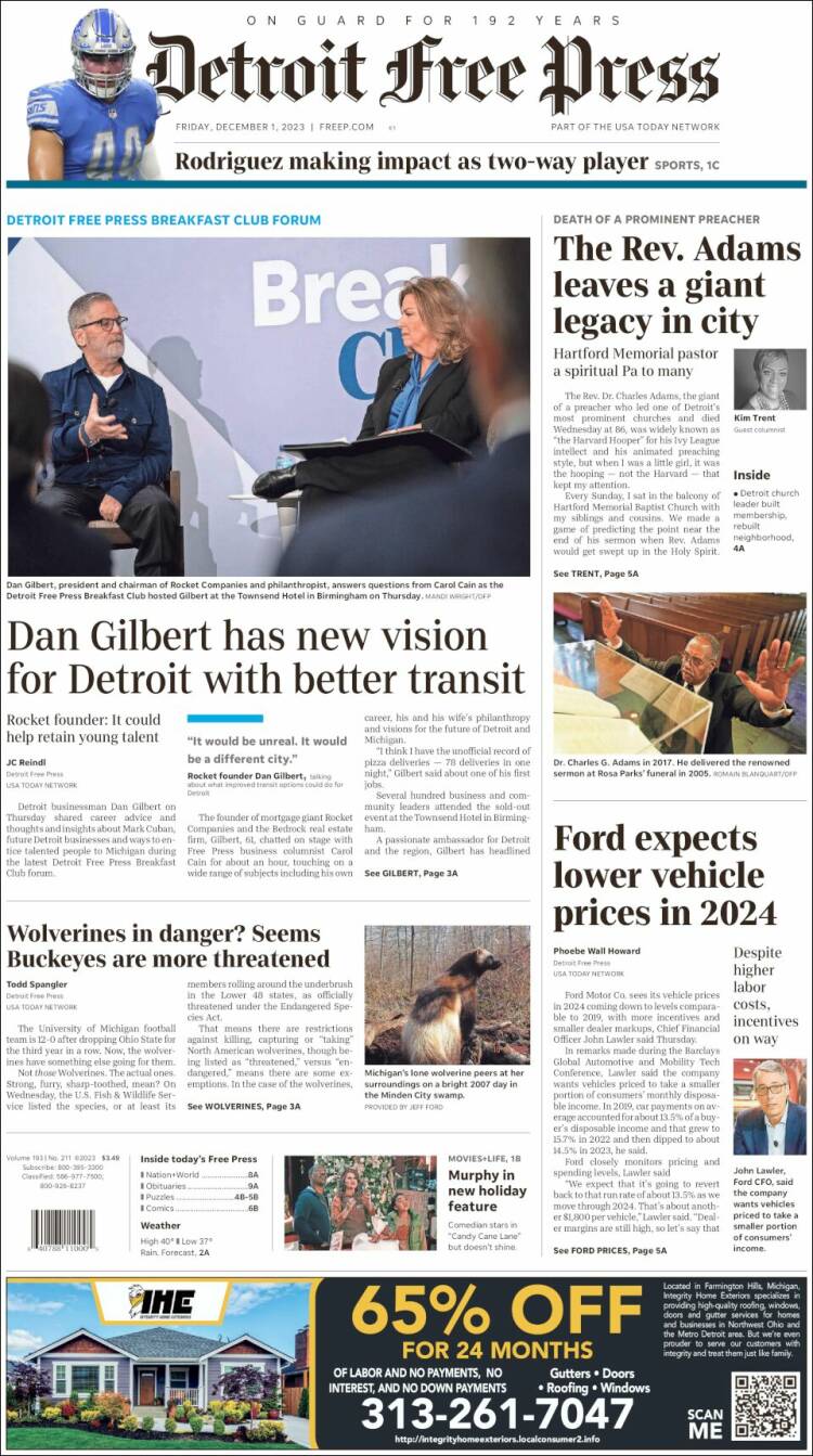 Portada de Detroit Free Press (USA)