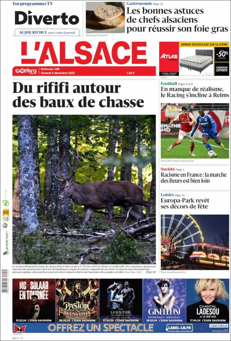 Portada de Journal L'Alsace (Francia)