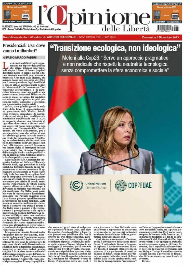 Portada de L'Opinione  delle Libertà (Italia)