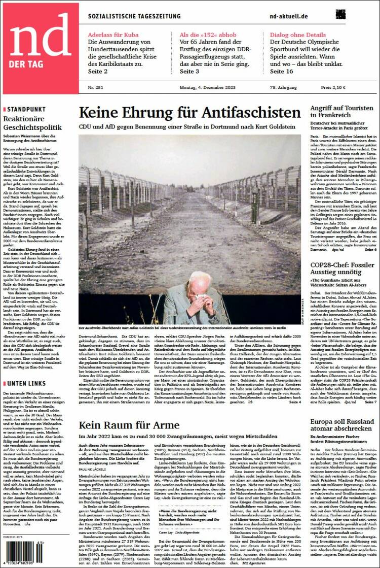 Portada de Neues Deutschland (Alemania)