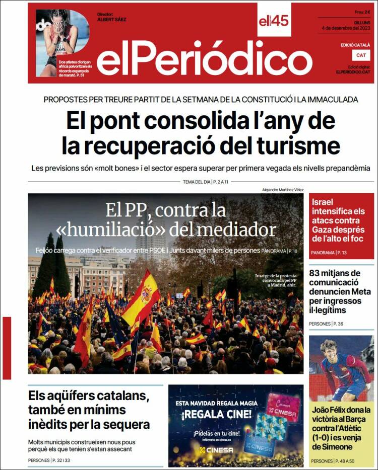 Portada de El Periódico de Catalunya (España)