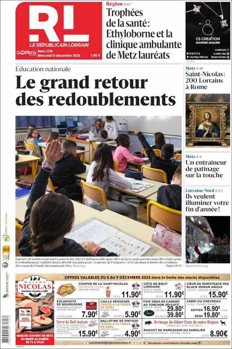 Portada de Le Republicain Lorrain (Francia)