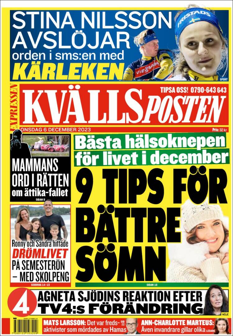 Portada de Kvällsposten (Suecia)