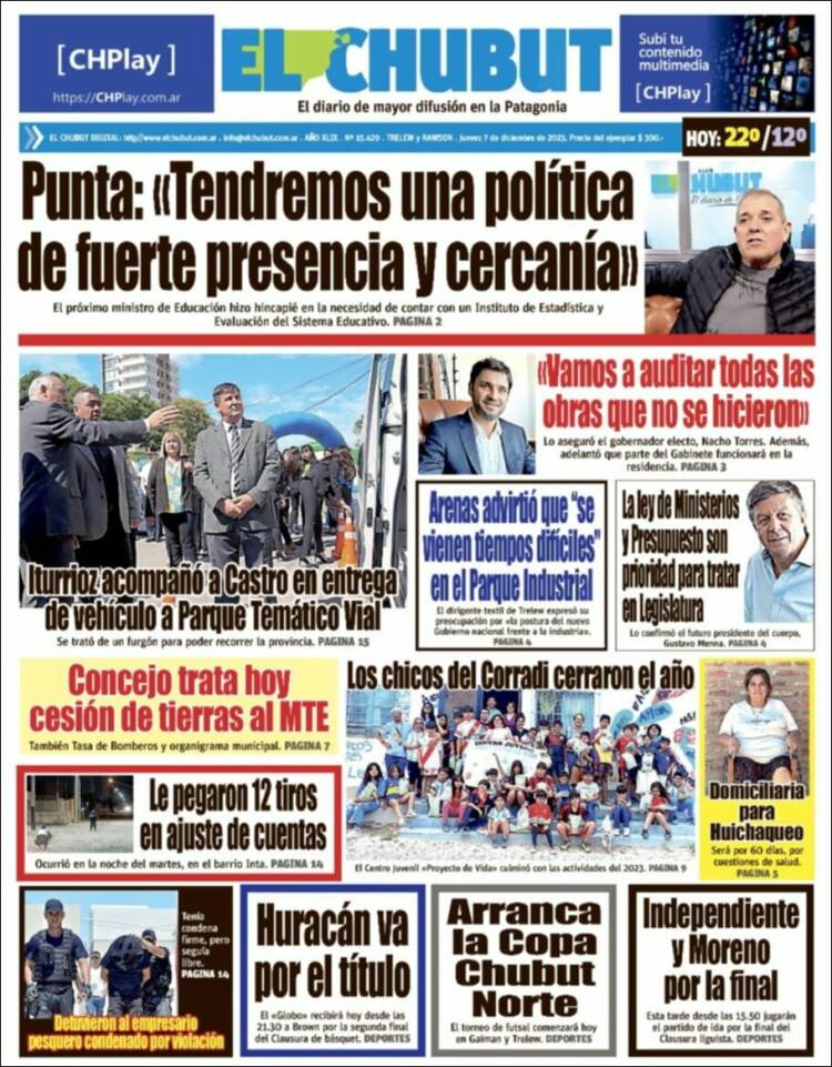 Portada de El Chubut (Argentina)