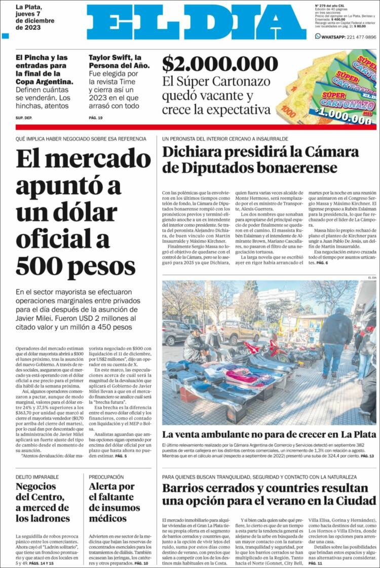 Portada de El Día de la Plata (Argentina)