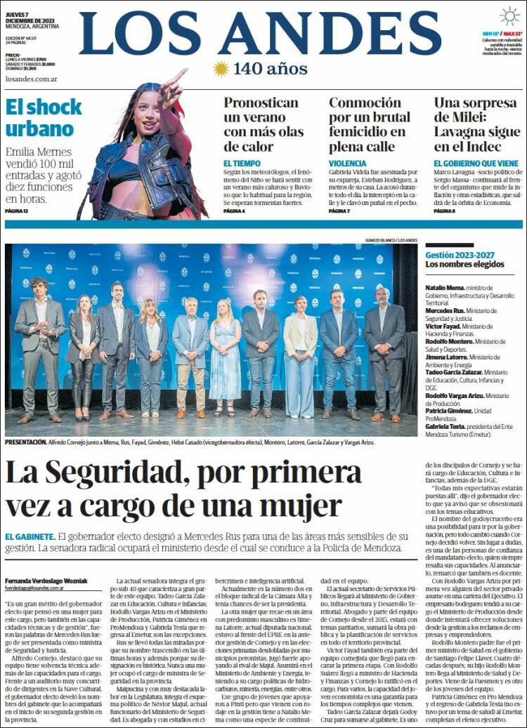 Portada de Los Andes - Mendoza (Argentina)