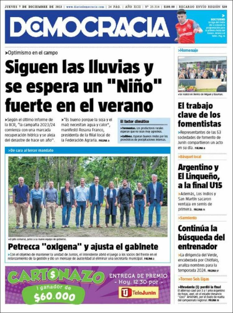 Portada de Diario Democracia (Argentina)