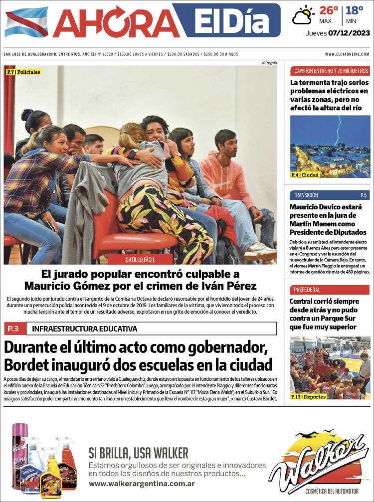 Portada de El Día de Gualeguaychú (Argentina)
