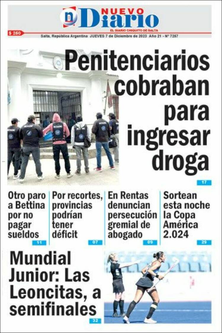 Portada de Nuevo Diario de Salta (Argentina)