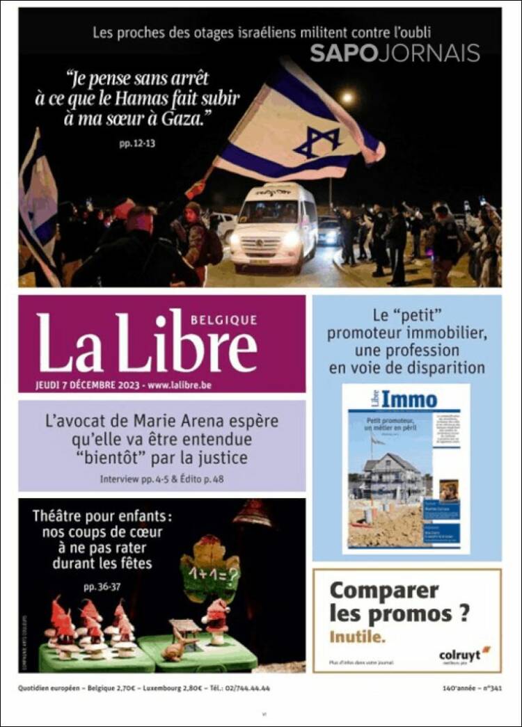 Portada de La Libre.be (B&eacute;lgica)