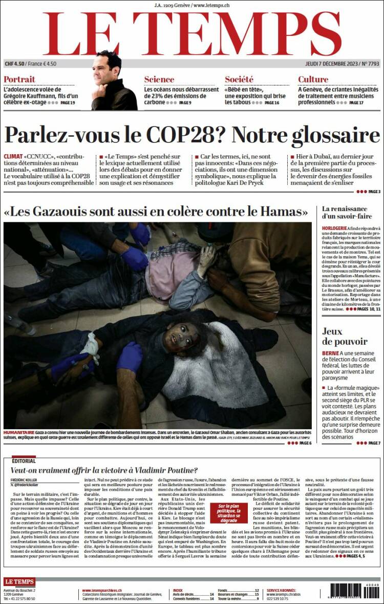 Portada de Le Matin (Suiza)